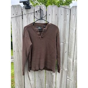 Gorpcore Earthy RedHead Waffle Knit Henley Top Womens Small Brown
